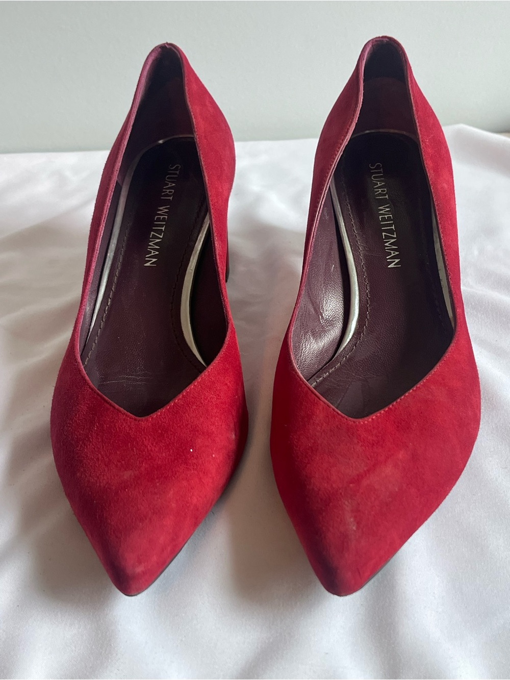 Stuart Weitzman Red Suede Pointed Toe Pumps